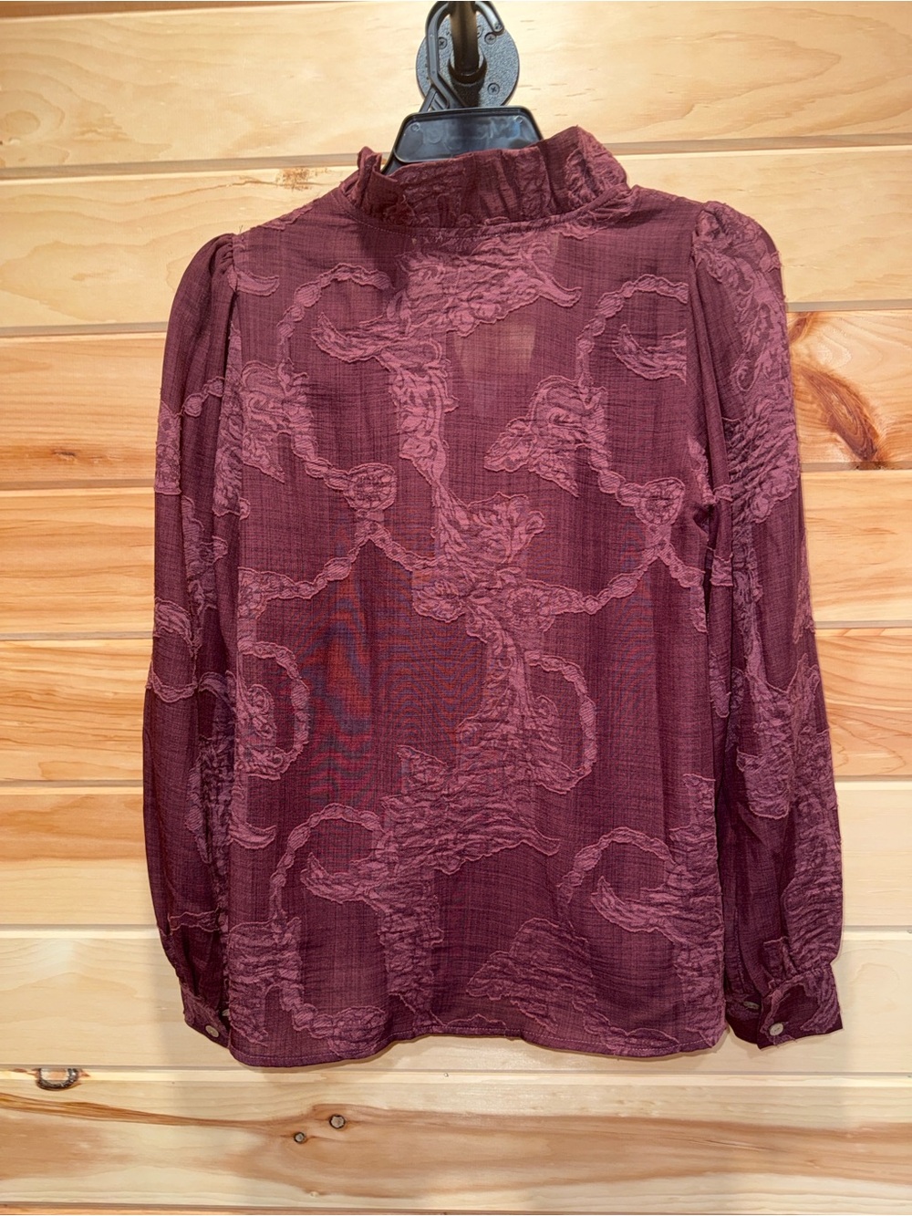 Anniewear Burgundy Textured Ruffle Collar Button-Down Top - Picture 6 of 6